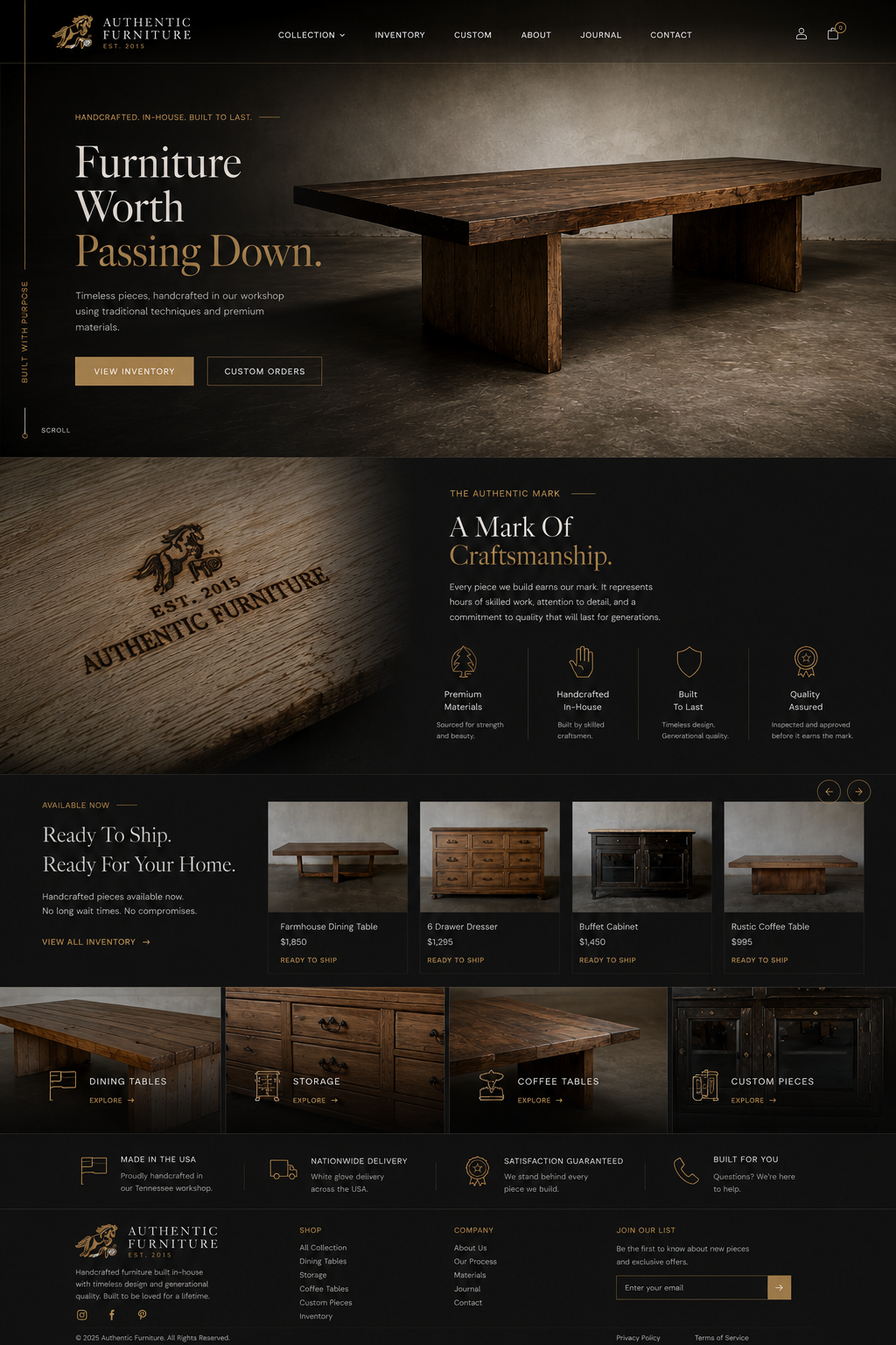 New Authentic Furniture website direction shown on desktop
