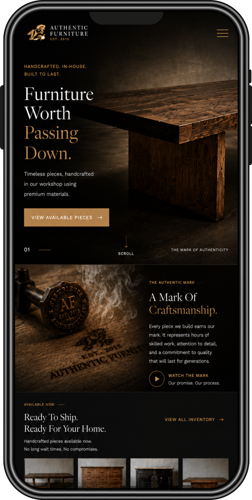 Authentic Furniture website direction shown on mobile